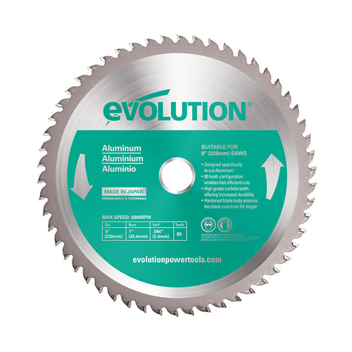 Evolution Power Tools Evolution 230BLADEAL | 9 in. | 80T | 1 in. Arbor | Aluminum and Non-Ferrous Metal TCT Blade