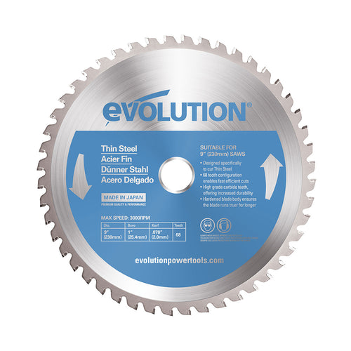 Evolution Power Tools Evolution 230BLADETS | 9 in. | 68T | 1 in. Arbor | Thin Steel and Ferrous Metal TCT Blade