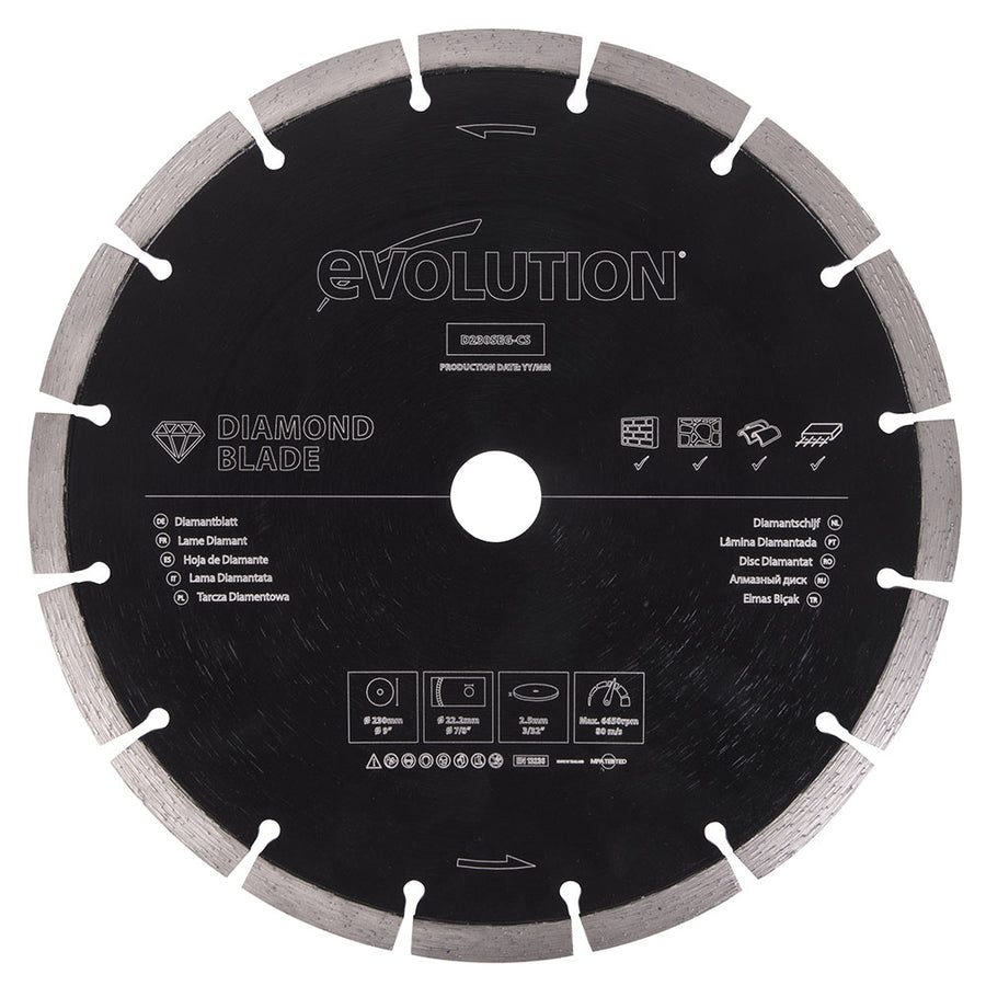 Evolution Power Tools Evolution D230SEG-CS | 9 in. | Segmented Edge | 7/8 in. Arbor | Concrete, Stone, Brick Cutting Diamond Blade