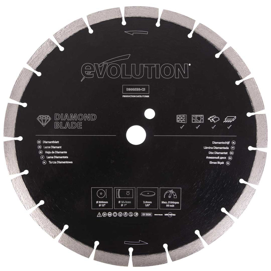 Evolution Power Tools Evolution D300SEG-CS2 | 12 in. | Segmented Edge | 1 in. Arbor | Concrete, Stone, Brick Cutting Diamond Blade