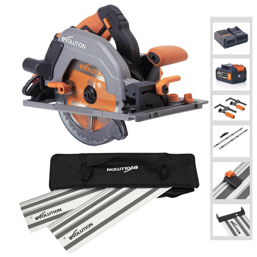 Evolution Power Tools Evolution Cordless R185CCSX-Li 7-1/4 Track Compatible Circular Saw Bundle