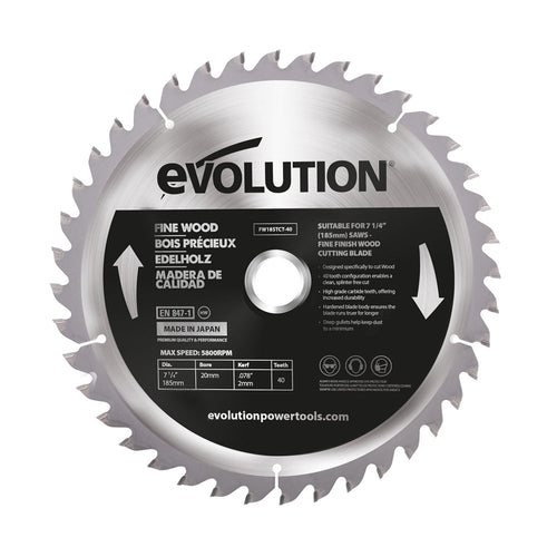 Evolution Power Tools Evolution FW185TCT-40 | 7-1/4 in. | 40T | 20mm Arbor | Fine Wood TCT Blade