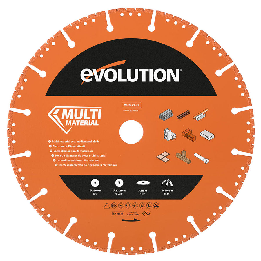 Evolution Power Tools Evolution MD230SEG-CS | 9 in. | Segmented Edge | 7/8 in. Arbor | Multi-Purpose, Metal Cutting Diamond Blade