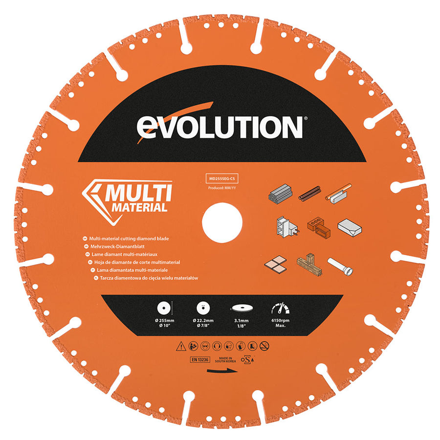 Evolution Power Tools Evolution MD255SEG-CS | 10 in. | Segmented Edge | 7/8 in. Arbor | Multi-Purpose, Metal Cutting Diamond Blade