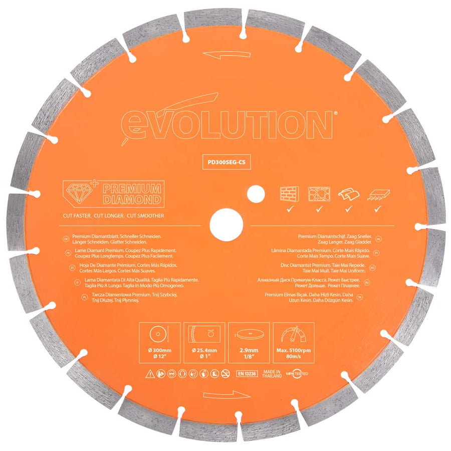 Evolution Power Tools Evolution PD300SEG-CS2 | 12 in. | 1 in. Arbor | High Diamond Concentration | Segmented Premium Diamond Blade