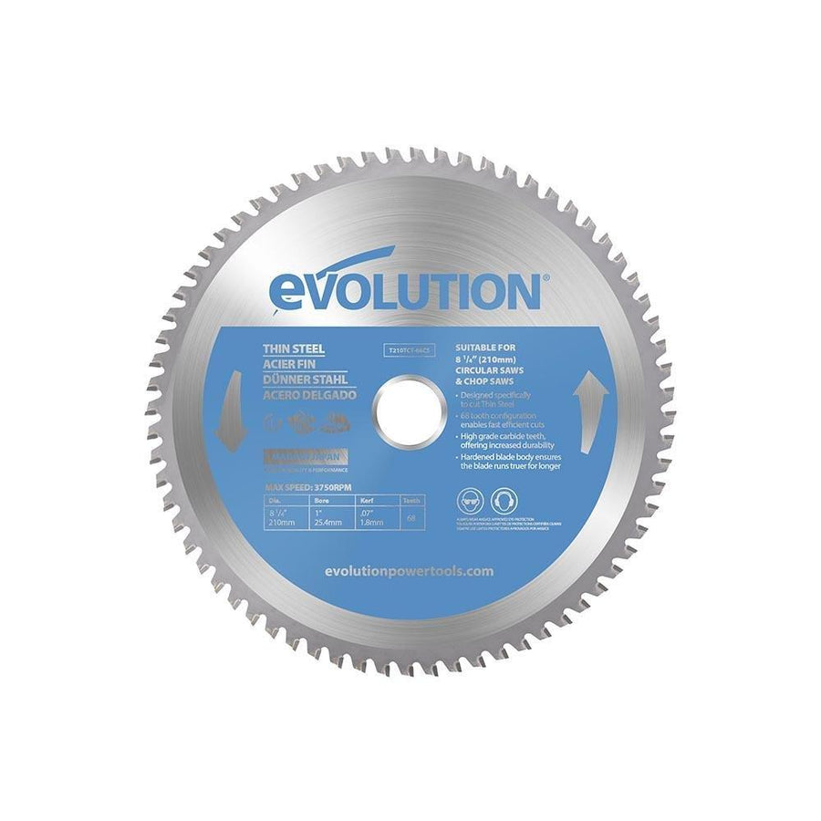 Evolution Power Tools Evolution T210TCT-68CS | 8-1/4 in. | 68T | 1 in. Arbor | Thin Steel and Ferrous Metal TCT Blade