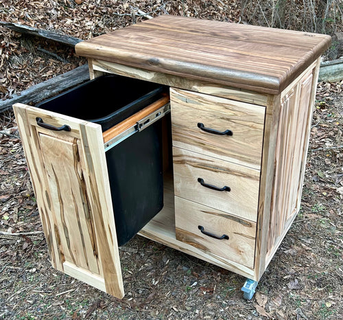 Foxcreek Baskets Ambrosia Maple Small Mobile Kitchen Island with Walnut Butcher Block