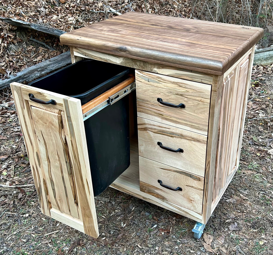 Foxcreek Baskets Ambrosia Maple Small Mobile Kitchen Island with Walnut Butcher Block