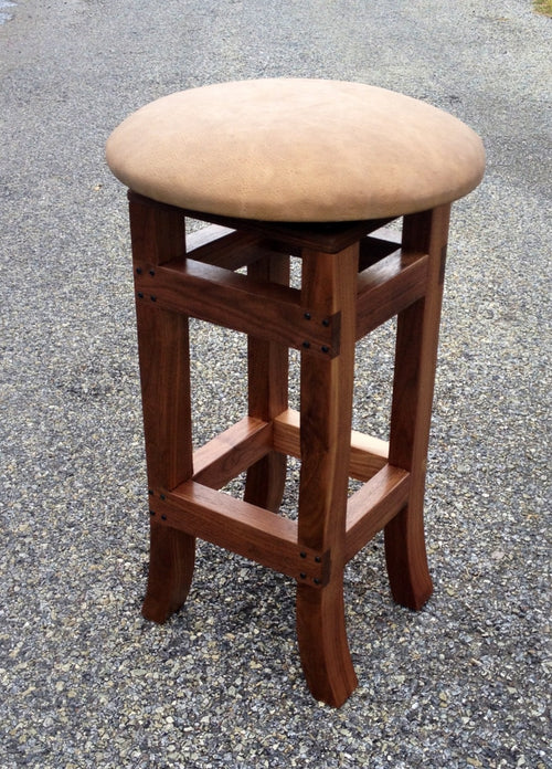 Foxcreek Baskets Stool--Solid Black Walnut w/18 in. leather seats