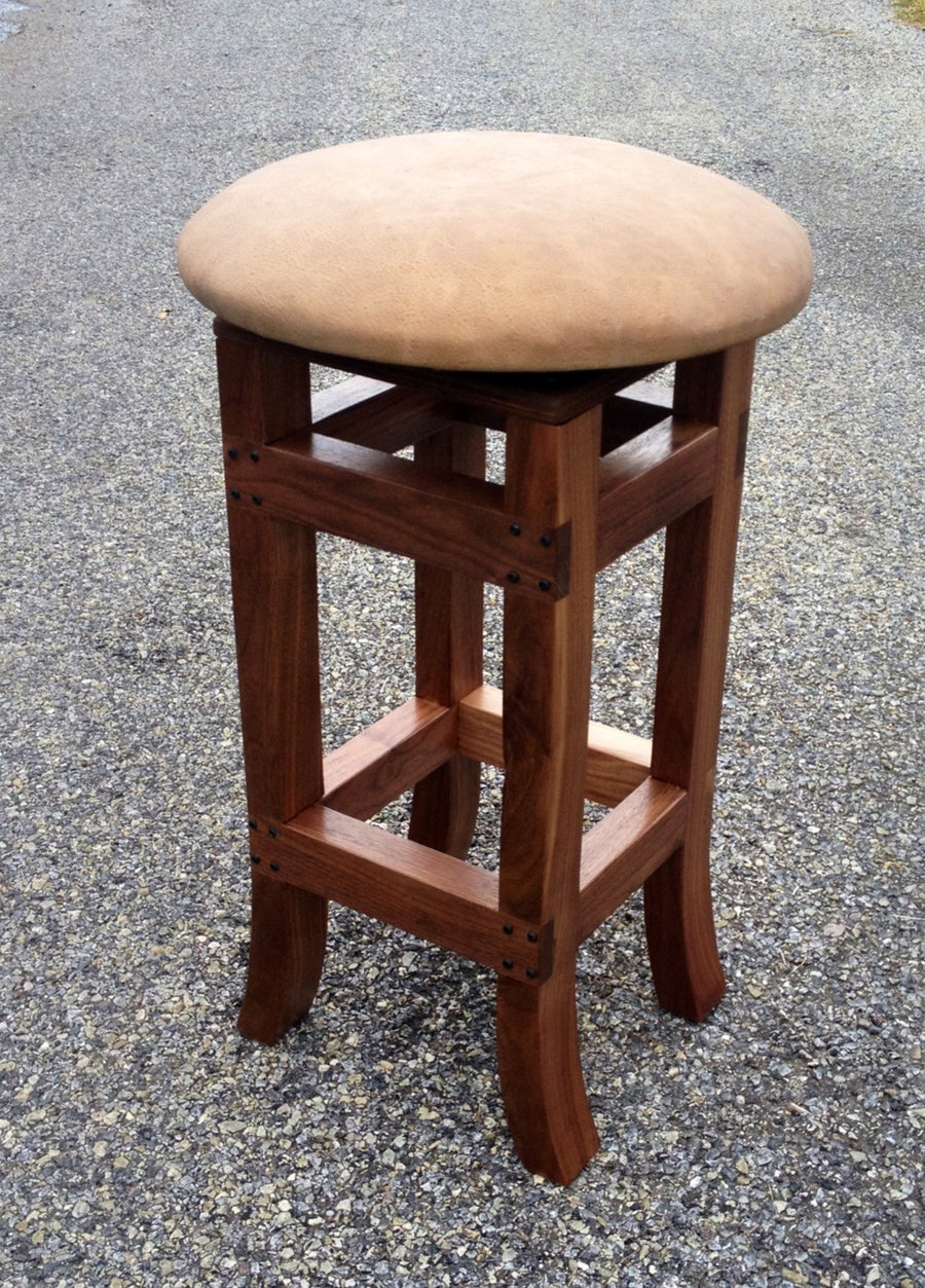 Foxcreek Baskets Stool--Solid Black Walnut w/18 in. leather seats