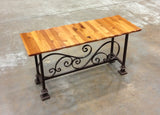Foxcreek Baskets Bench--18x48 mahogany wained edge wrought iron bench, view 2