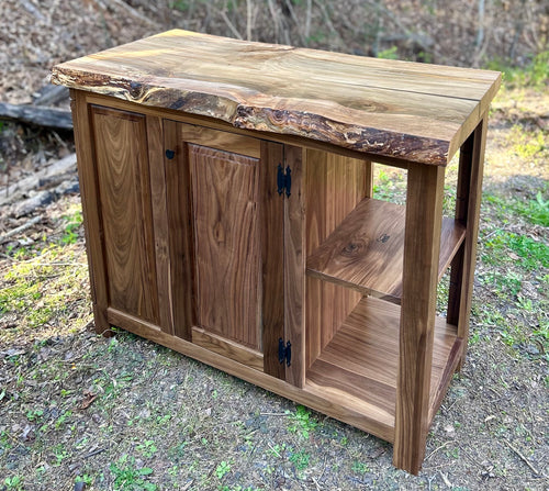 Foxcreek Baskets Black Walnut Kitchen Island with Live Edge Ambrosía Maple Slab