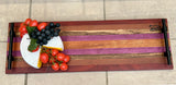 Foxcreek Baskets Charcuterie Board- Exotic Wood Stripe with industrial black metal handles, view 3