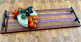 Foxcreek Baskets Charcuterie Board- Exotic Wood Stripe with industrial black metal handles, view 4