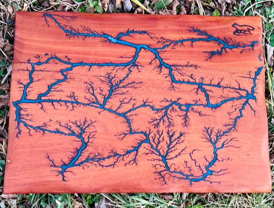 Foxcreek Baskets Charcuterie Board- Mahogany Fractal Burn w/blue epoxy