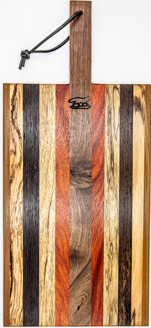 Foxcreek Baskets Charcuterie Board-Stripe w/exotic wood and wood handle