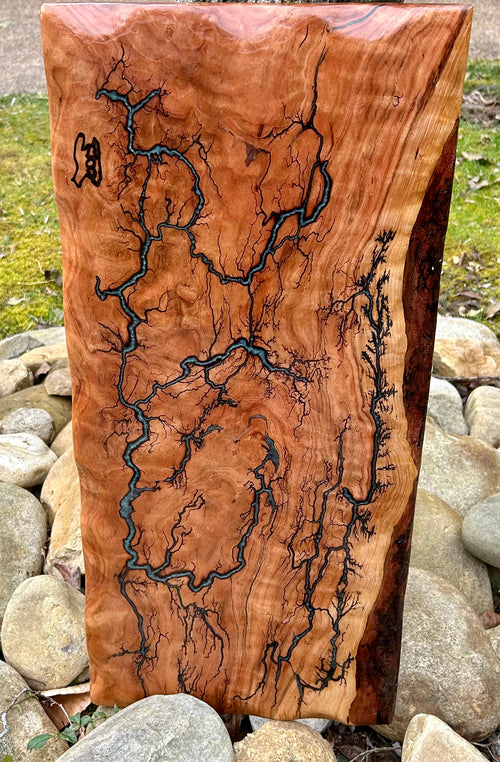Foxcreek Baskets Charcuterie Board w/fractal burnt filled with epoxy/cherry live edge wood
