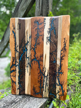 Foxcreek Baskets Charcuterie Board- Walnut, Cherry, Maple, Mahogany Fractal Burnt filled with Blue Eopxy, view 5
