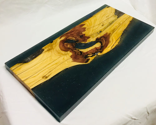 Foxcreek Baskets Charcuterie Board with Cedar and Blue Glitter Epoxy
