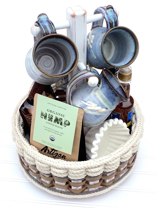 Foxcreek Baskets Coffee Bar Lazy Susan Basket-Cottage Grey