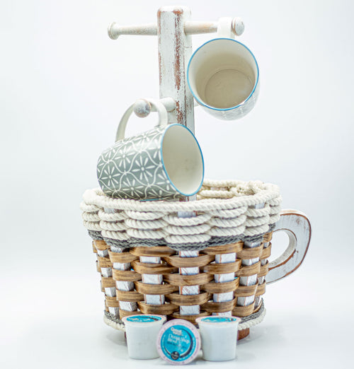 Foxcreek Baskets Coffee Mug Lazy Susan Basket-- Cottage Grey