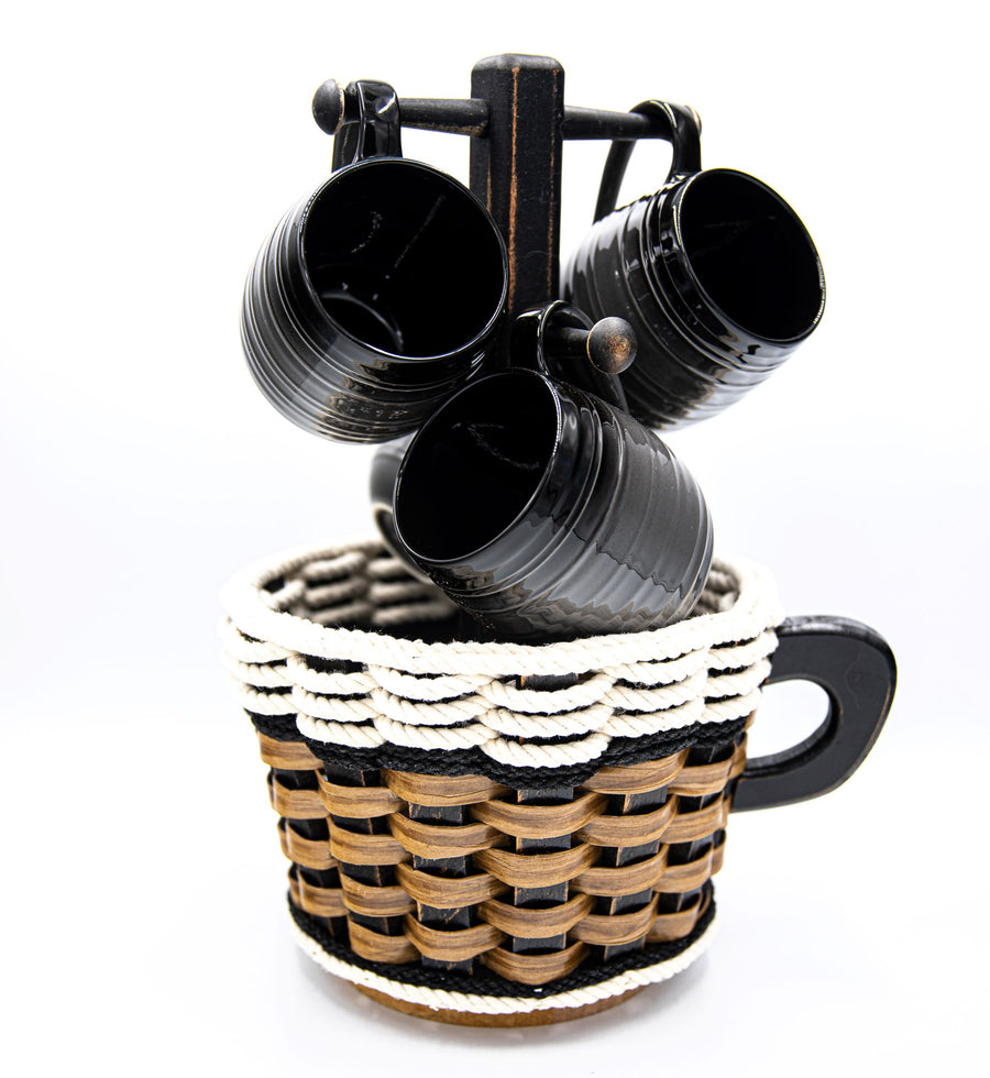 Foxcreek Baskets Coffee Mug Lazy Susan Basket- Cottage Black