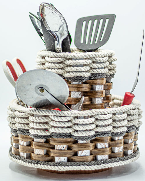 Foxcreek Baskets Double Utensil Lazy Susan--Cottage Grey