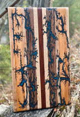 Foxcreek Baskets Cutting board-16x22 Large Stripe with fractal burn and blue epoxy, view 6