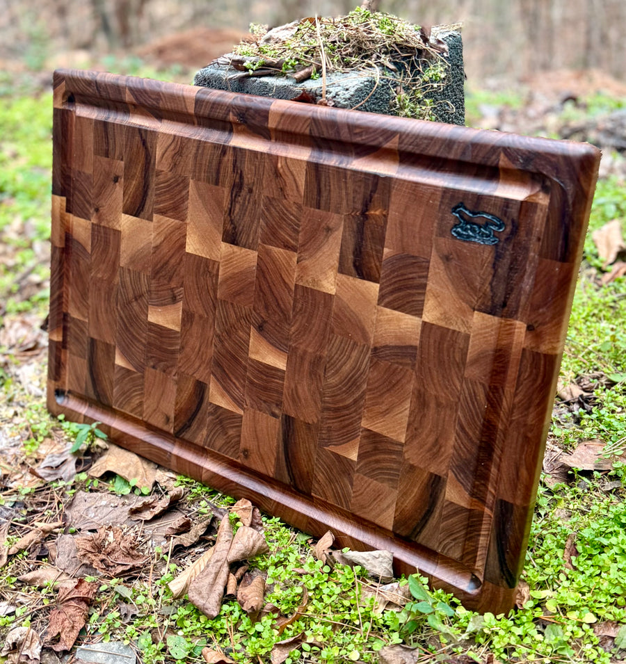 Foxcreek Baskets Cutting Board- Black Walnut End Grain Cutting Board with blood route