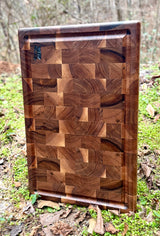 Foxcreek Baskets Cutting Board- Black Walnut End Grain Cutting Board with blood route, view 2