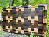 Foxcreek Baskets Cutting Board- Dark Exotic Woods End Grain with Walnut, Zebra, Wenge, and Maple Woods with Blood Trail, view 2