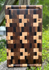 Foxcreek Baskets Cutting Board- Dark Exotic Woods End Grain with Walnut, Zebra, Wenge, and Maple Woods with Blood Trail, view 4