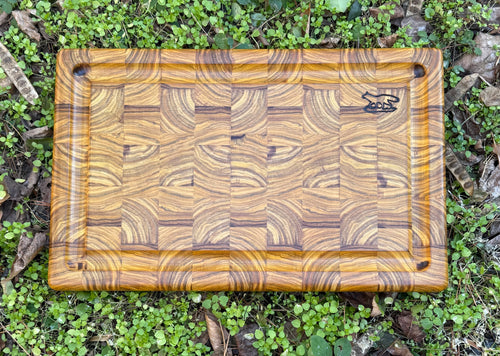 Foxcreek Baskets Cutting board-End Grain Canary Wood w/blood trail