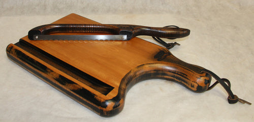 Foxcreek Baskets Cutting Board-Farmhouse Mahogany Board w/handle and Bow Knife
