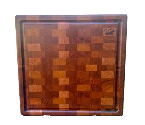 Foxcreek Baskets Cutting Board- Mahogany End Grain 2 inches thick with Blood Route
