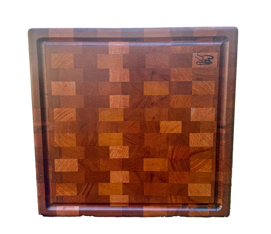 Foxcreek Baskets Cutting Board- Mahogany End Grain 2 inches thick with Blood Route