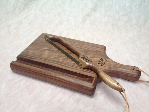 Foxcreek Baskets Cutting board- Solid Black Walnut board and bow knife