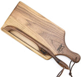 Foxcreek Baskets Cutting board- Solid Black Walnut board and bow knife, view 4