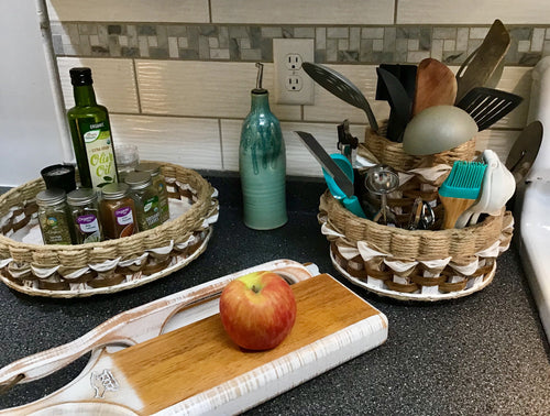 Foxcreek Baskets Double Utensil Lazy Susan Basket-Shabby Chic Collection