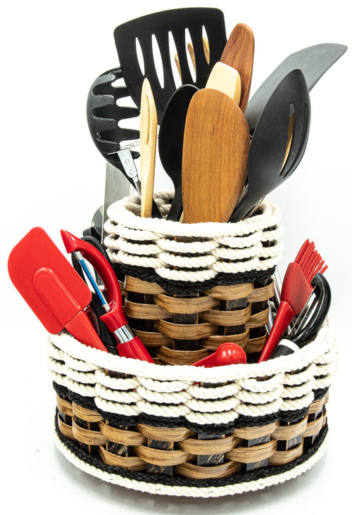 Foxcreek Baskets Double Utensil Lazy Susan-Cottage Black