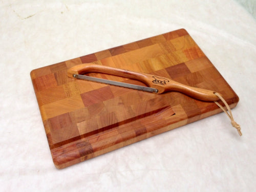Foxcreek Baskets Cutting board--end grain mahogany cutting board and bow knife set