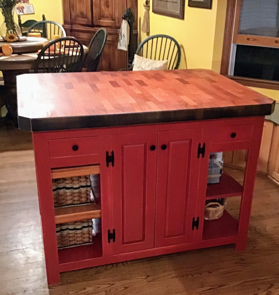 Foxcreek Baskets Farmhouse island- Mama’s Dream Island w/ Mahogany End Grain Butcher Block with bar seating