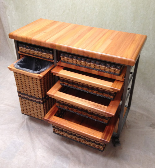 Foxcreek Baskets Island--19x42 half enclosed w/trash can on casters