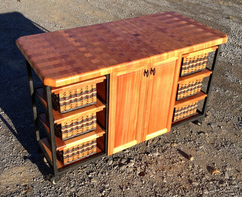 Foxcreek Baskets Island-30x56 end grain butcher block with casters