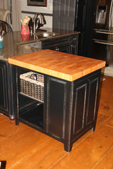 Foxcreek Baskets Farmhouse Island--36 inch Long Black Distressed Mahogany Butcher Block w/tilt out trash, view 6
