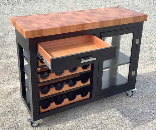 Foxcreek Baskets Island- Mobile Buffet Bar w/ Mahogany End Grain Butcher Block