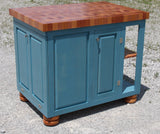 Foxcreek Baskets Farmhouse Island--Distressed Farmhouse Wood Island w/trash and recycle bin, view 2