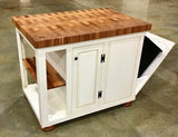 Foxcreek Baskets Farmhouse Island--Distressed Farmhouse Wood Island w/trash and recycle bin, view 6