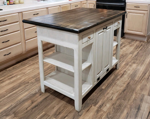 Foxcreek Baskets Farmhouse Island--Distressed Wood 36x50 w/bar overhang