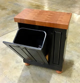 Foxcreek Baskets Farmhouse island-Farmhouse Mini butcher block island w/bun feet and tilt out trash can, view 2